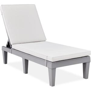 imageBest Choice Products Outdoor Lounge Chair Resin Patio Chaise Lounger for Poolside Backyard Porch wSeat Cushion Adjustable Backrest 5 Positions 330lb Capacity  GrayNavyGrayWhite Sand