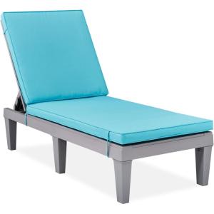 imageBest Choice Products Outdoor Lounge Chair Resin Patio Chaise Lounger for Poolside Backyard Porch wSeat Cushion Adjustable Backrest 5 Positions 330lb Capacity  GrayNavyGrayTeal