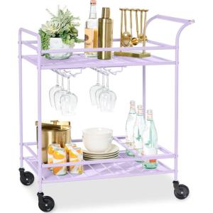 imageBest Choice Products Outdoor Mobile Patio Bar Cart Home Bar Serving Cart BBQ Side Table w 2 Tier Storage Wine Rack Lockable Wheels  PeacockLavender