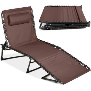 imageBest Choice Products Patio Chaise Lounge Chair Portable Outdoor Folding Recliner for Lawn w 8 Positions Handles 300lb Capacity  GrayBrown