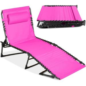 imageBest Choice Products Patio Chaise Lounge Chair Portable Outdoor Folding Recliner for Lawn w 8 Positions Handles 300lb Capacity  GrayDark Pink