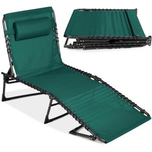 imageBest Choice Products Patio Chaise Lounge Chair Portable Outdoor Folding Recliner for Lawn w 8 Positions Handles 300lb Capacity  GrayForest Green