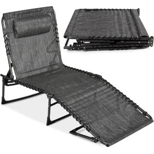 imageBest Choice Products Patio Chaise Lounge Chair Portable Outdoor Folding Recliner for Lawn w 8 Positions Handles 300lb Capacity  GrayGrey