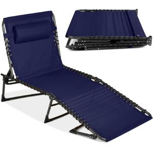 imageBest Choice Products Patio Chaise Lounge Chair Portable Outdoor Folding Recliner for Lawn w 8 Positions Handles 300lb Capacity  GrayNavy
