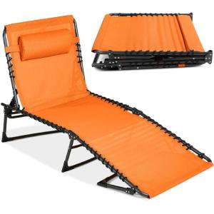 imageBest Choice Products Patio Chaise Lounge Chair Portable Outdoor Folding Recliner for Lawn w 8 Positions Handles 300lb Capacity  GrayOrange