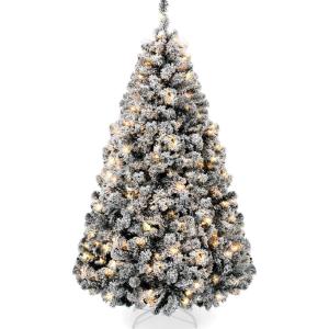 imageBest Choice Products PreLit Artificial Christmas Tree 6ft Snow Flocked Pine Tree 2in1 White and Multicolor LED Lights Full Snowy AppearanceBlack