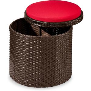 imageBest Choice Products Round Wicker Ottoman Multipurpose Outdoor Furniture for Patio Backyard Additional Seating Footrest Side Table wStorage Removable Cushions  BrownBeigeBrownRed