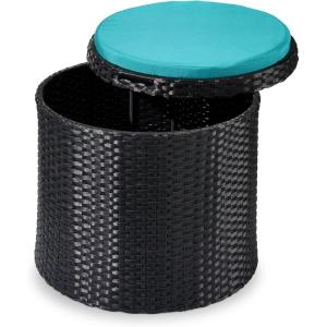 imageBest Choice Products Round Wicker Ottoman Multipurpose Outdoor Furniture for Patio Backyard Additional Seating Footrest Side Table wStorage Removable Cushions  BrownBeigeBlackTeal