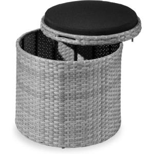 imageBest Choice Products Round Wicker Ottoman Multipurpose Outdoor Furniture for Patio Backyard Additional Seating Footrest Side Table wStorage Removable Cushions  BrownBeigeGrayBlack