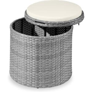 imageBest Choice Products Round Wicker Ottoman Multipurpose Outdoor Furniture for Patio Backyard Additional Seating Footrest Side Table wStorage Removable Cushions  BrownBeigeGrayCream