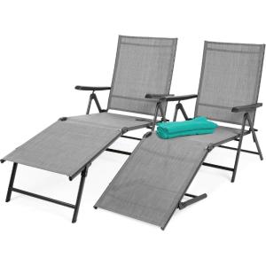 imageBest Choice Products Set of 2 Outdoor Patio Chaise Lounge Chair Adjustable Reclining Folding Pool Lounger for Poolside Deck Backyard wSteel Frame 250lb Weight Capacity  BlackGrey
