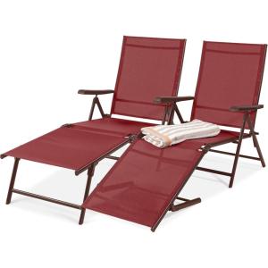 imageBest Choice Products Set of 2 Outdoor Patio Chaise Lounge Chair Adjustable Reclining Folding Pool Lounger for Poolside Deck Backyard wSteel Frame 250lb Weight Capacity  BlackRed
