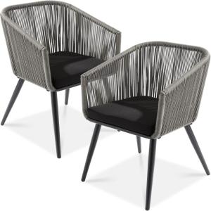 imageBest Choice Products Set of 2 Patio Dining Chairs Outdoor Seating Set for Backyard Poolside Balcony Indoor Use wWoven Wicker Design 250lb Weight Capacity  NaturalIvoryGrayBlack