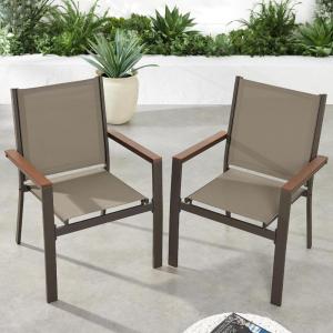 imageBest Choice Products Set of 2 Stackable Outdoor Textilene Chairs AllWeather Conversation Dining Accent Furniture wArmrests  BrownBrownBrownBrown