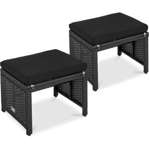 imageBest Choice Products Set of 2 Wicker Ottomans Multipurpose Outdoor Furniture for Patio Backyard Additional Seating Footrest Side Table wRemovable Cushions Steel Frame  GrayCreamBlackBlack
