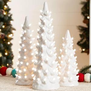 imageBest Choice Products Set of 3 Ceramic Christmas Trees PreLit HandPainted Tabletop Holiday Decoration wMulticolor Bulbs LED Lights  GreenWhite W Warm White Lights