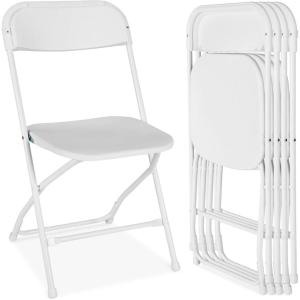 imageBest Choice Products Set of 4 Plastic Folding Chairs Portable Stacking Indoor Outdoor Seating for Home Yard Garden Parties Events wNonSlip Feet 350lb Weight Capacity  WhiteWhite