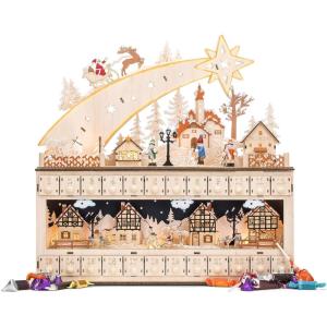 imageBest Choice Products Wooden Christmas Advent Calendar Shooting Star Holiday Decoration wBatteryOperated LED Light Background