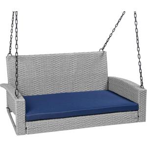 imageBest Choice Products Woven Wicker Outdoor Porch Swing Hanging Patio Bench for Deck Garden wMounting Chains Seat Cushion  BrownRedGrayNavy