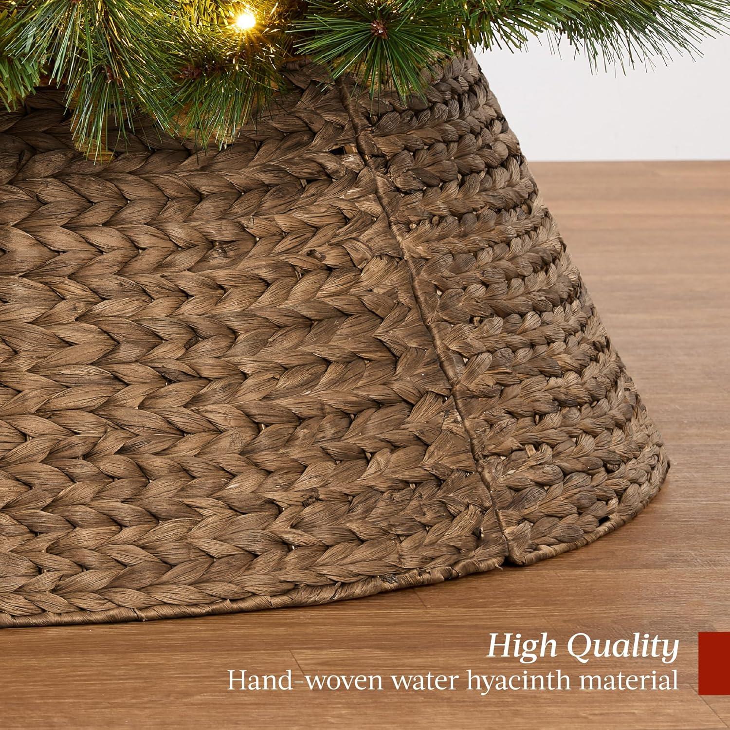 imageBest Choice Products 36in Christmas Tree Collar Woven Hyacinth 3Piece Holiday Rattan Tree Skirt Accessory for Home wCord CutOut  NaturalChestnut