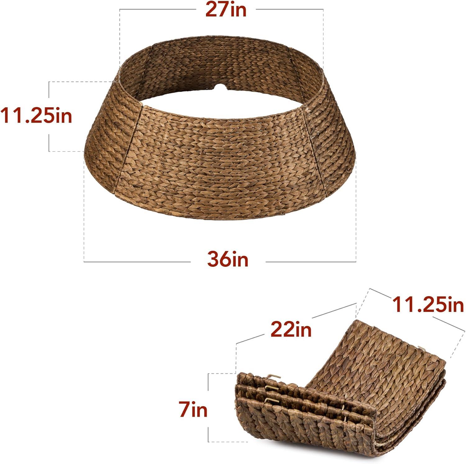 imageBest Choice Products 36in Christmas Tree Collar Woven Hyacinth 3Piece Holiday Rattan Tree Skirt Accessory for Home wCord CutOut  NaturalChestnut