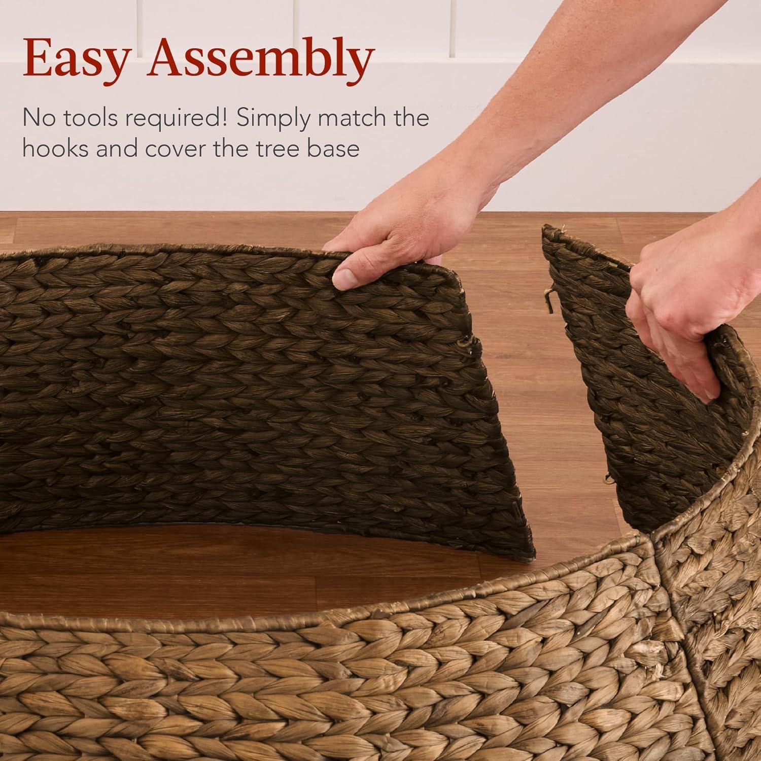 imageBest Choice Products 36in Christmas Tree Collar Woven Hyacinth 3Piece Holiday Rattan Tree Skirt Accessory for Home wCord CutOut  NaturalChestnut