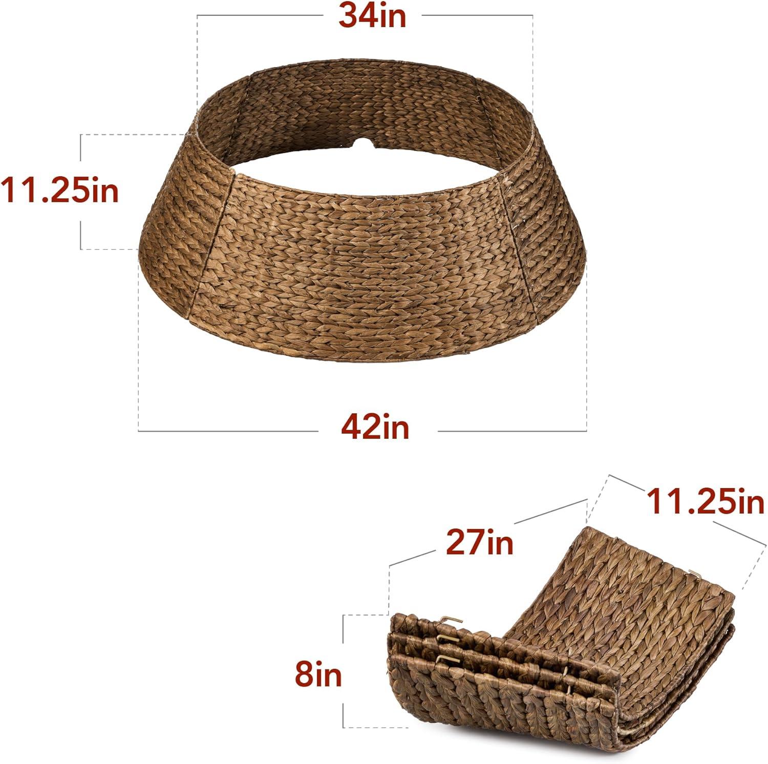 imageBest Choice Products 36in Christmas Tree Collar Woven Hyacinth 3Piece Holiday Rattan Tree Skirt Accessory for Home wCord CutOut  NaturalChestnut