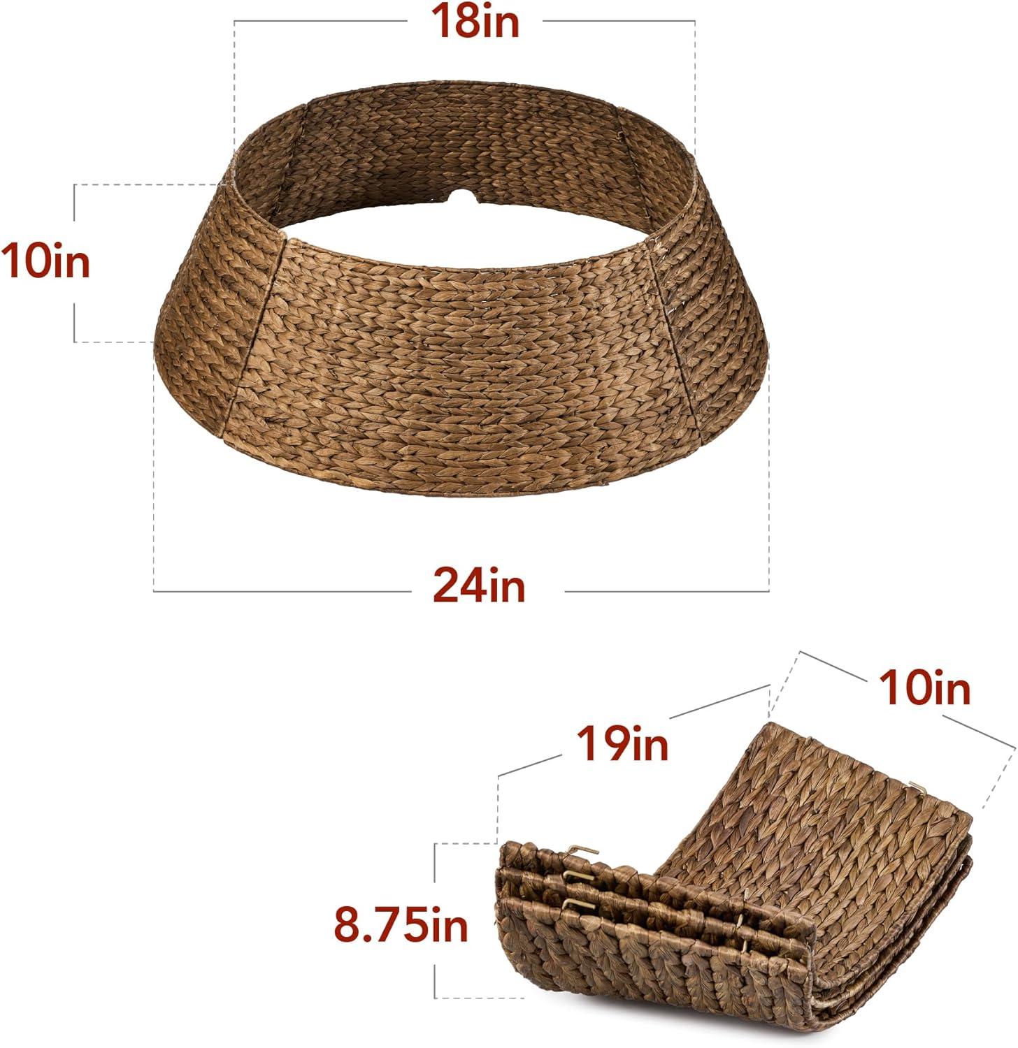 imageBest Choice Products 36in Christmas Tree Collar Woven Hyacinth 3Piece Holiday Rattan Tree Skirt Accessory for Home wCord CutOut  NaturalChestnut