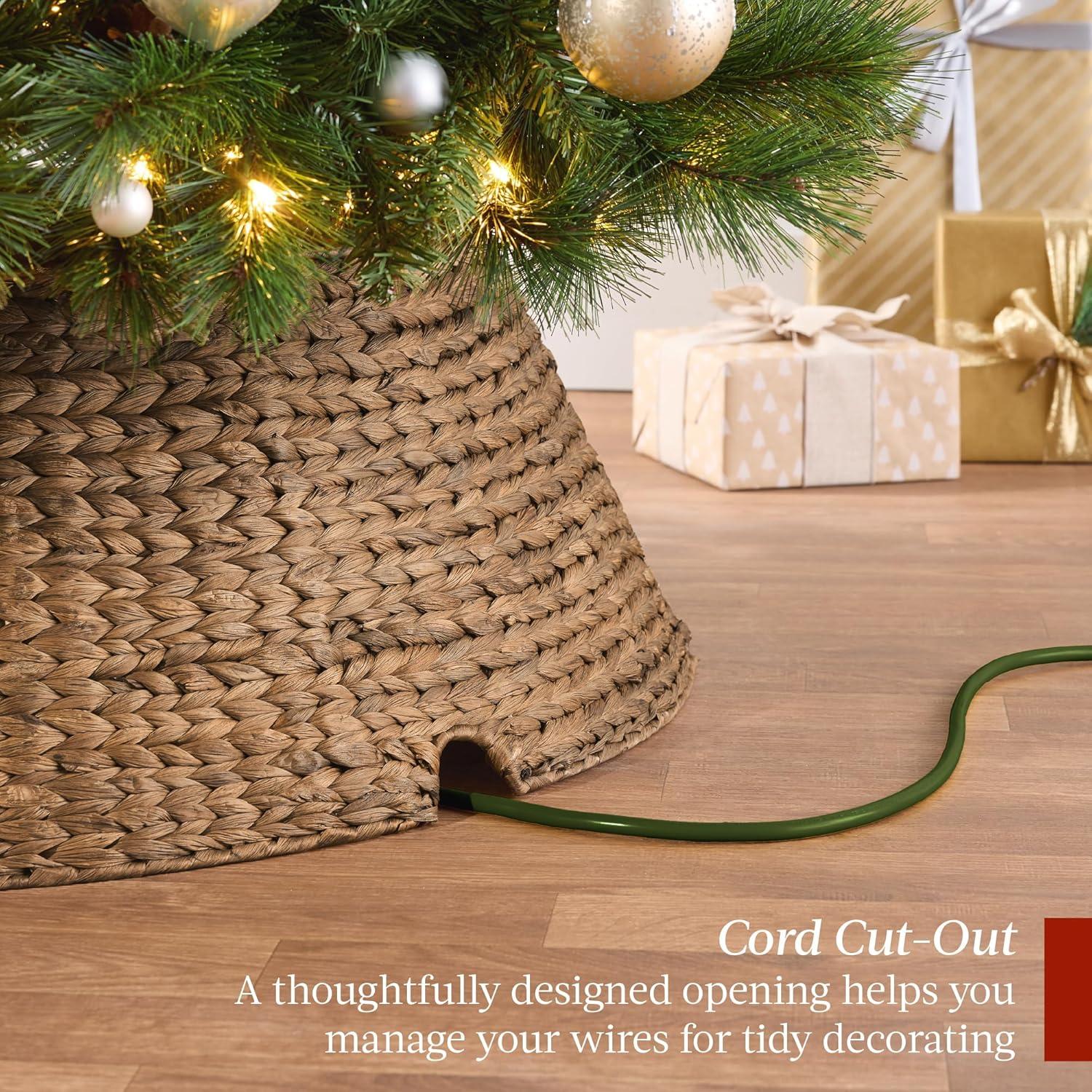 imageBest Choice Products 36in Christmas Tree Collar Woven Hyacinth 3Piece Holiday Rattan Tree Skirt Accessory for Home wCord CutOut  NaturalChestnut