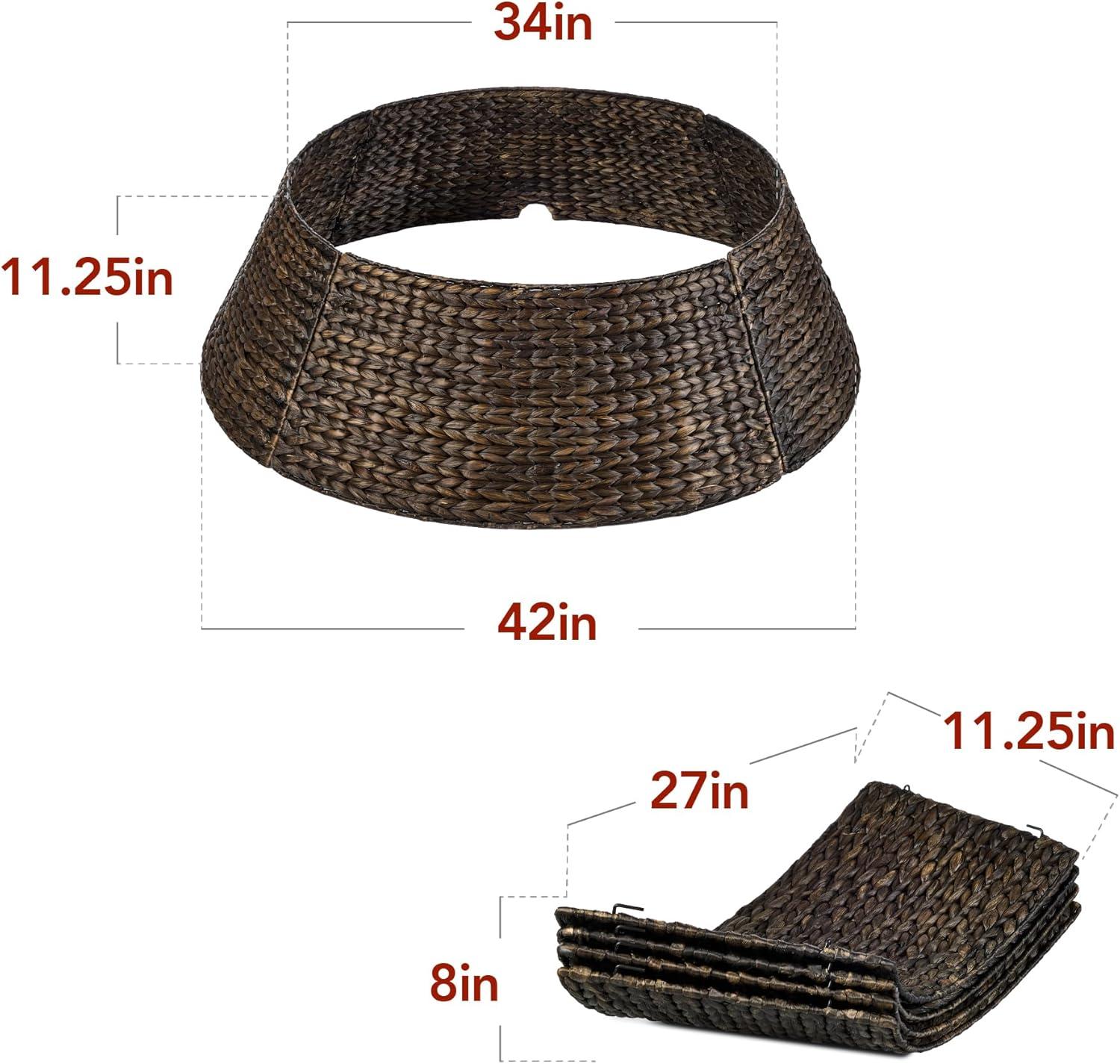 imageBest Choice Products 36in Christmas Tree Collar Woven Hyacinth 3Piece Holiday Rattan Tree Skirt Accessory for Home wCord CutOut  NaturalEspresso