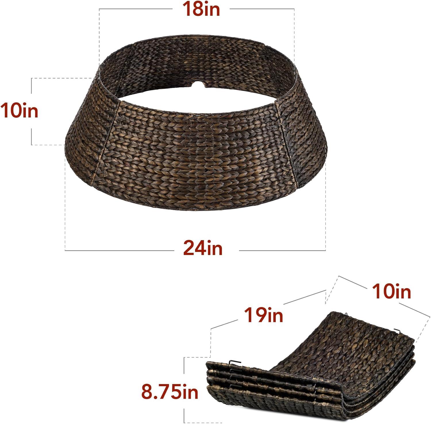 imageBest Choice Products 36in Christmas Tree Collar Woven Hyacinth 3Piece Holiday Rattan Tree Skirt Accessory for Home wCord CutOut  NaturalEspresso