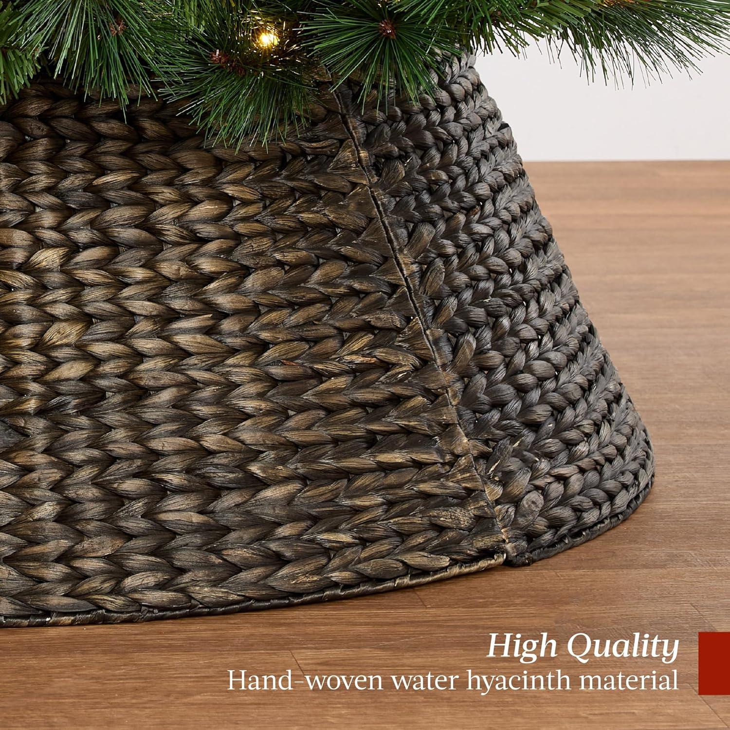 imageBest Choice Products 36in Christmas Tree Collar Woven Hyacinth 3Piece Holiday Rattan Tree Skirt Accessory for Home wCord CutOut  NaturalEspresso