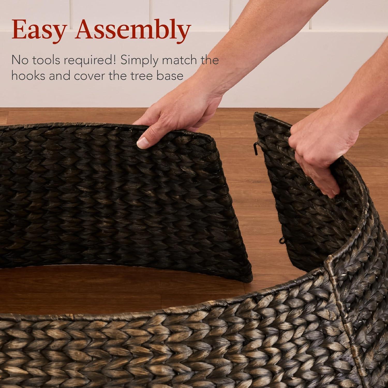 imageBest Choice Products 36in Christmas Tree Collar Woven Hyacinth 3Piece Holiday Rattan Tree Skirt Accessory for Home wCord CutOut  NaturalEspresso
