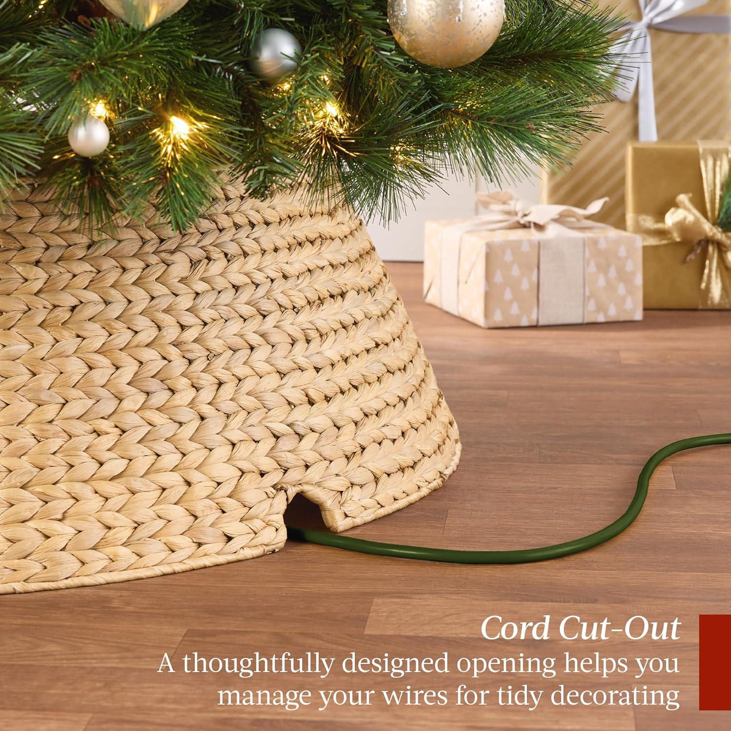 imageBest Choice Products 36in Christmas Tree Collar Woven Hyacinth 3Piece Holiday Rattan Tree Skirt Accessory for Home wCord CutOut  NaturalNatural