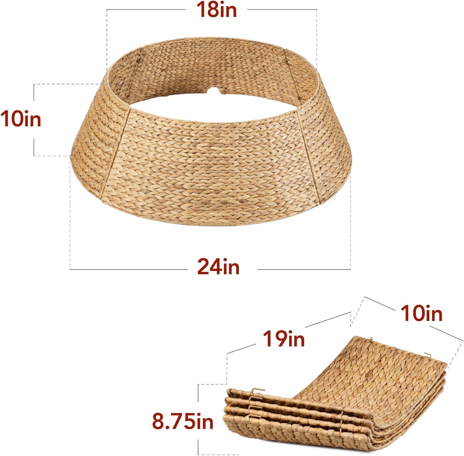 imageBest Choice Products 36in Christmas Tree Collar Woven Hyacinth 3Piece Holiday Rattan Tree Skirt Accessory for Home wCord CutOut  NaturalNatural