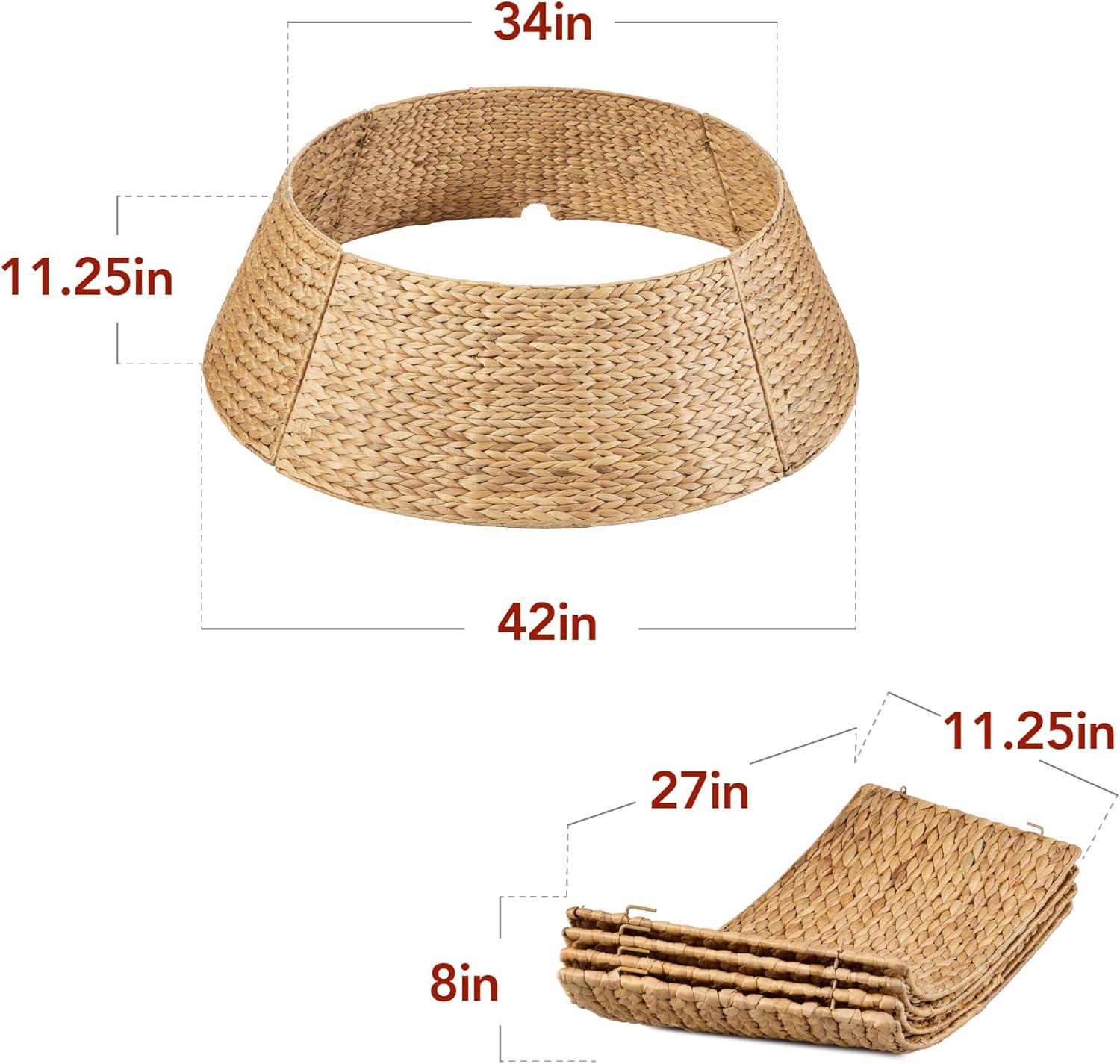 imageBest Choice Products 36in Christmas Tree Collar Woven Hyacinth 3Piece Holiday Rattan Tree Skirt Accessory for Home wCord CutOut  NaturalNatural