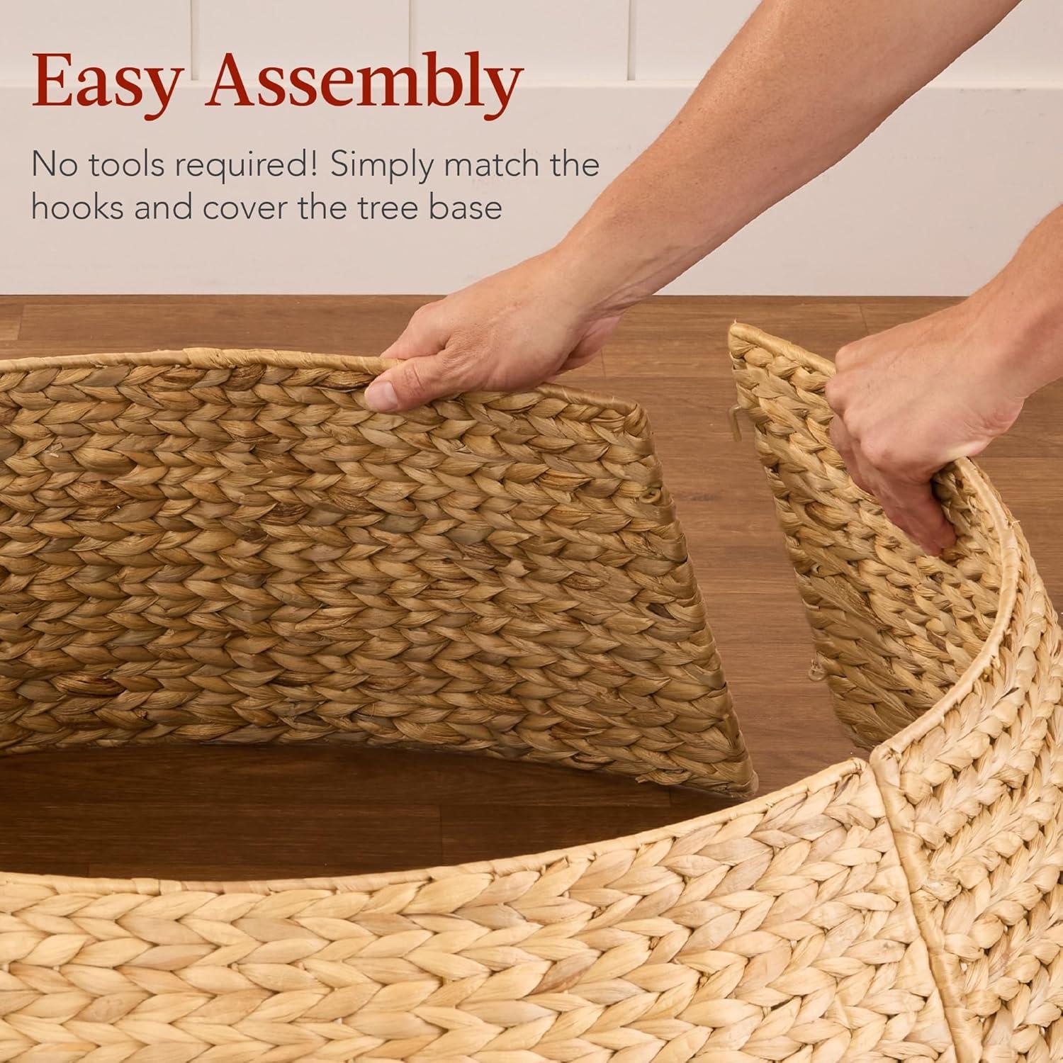 imageBest Choice Products 36in Christmas Tree Collar Woven Hyacinth 3Piece Holiday Rattan Tree Skirt Accessory for Home wCord CutOut  NaturalNatural