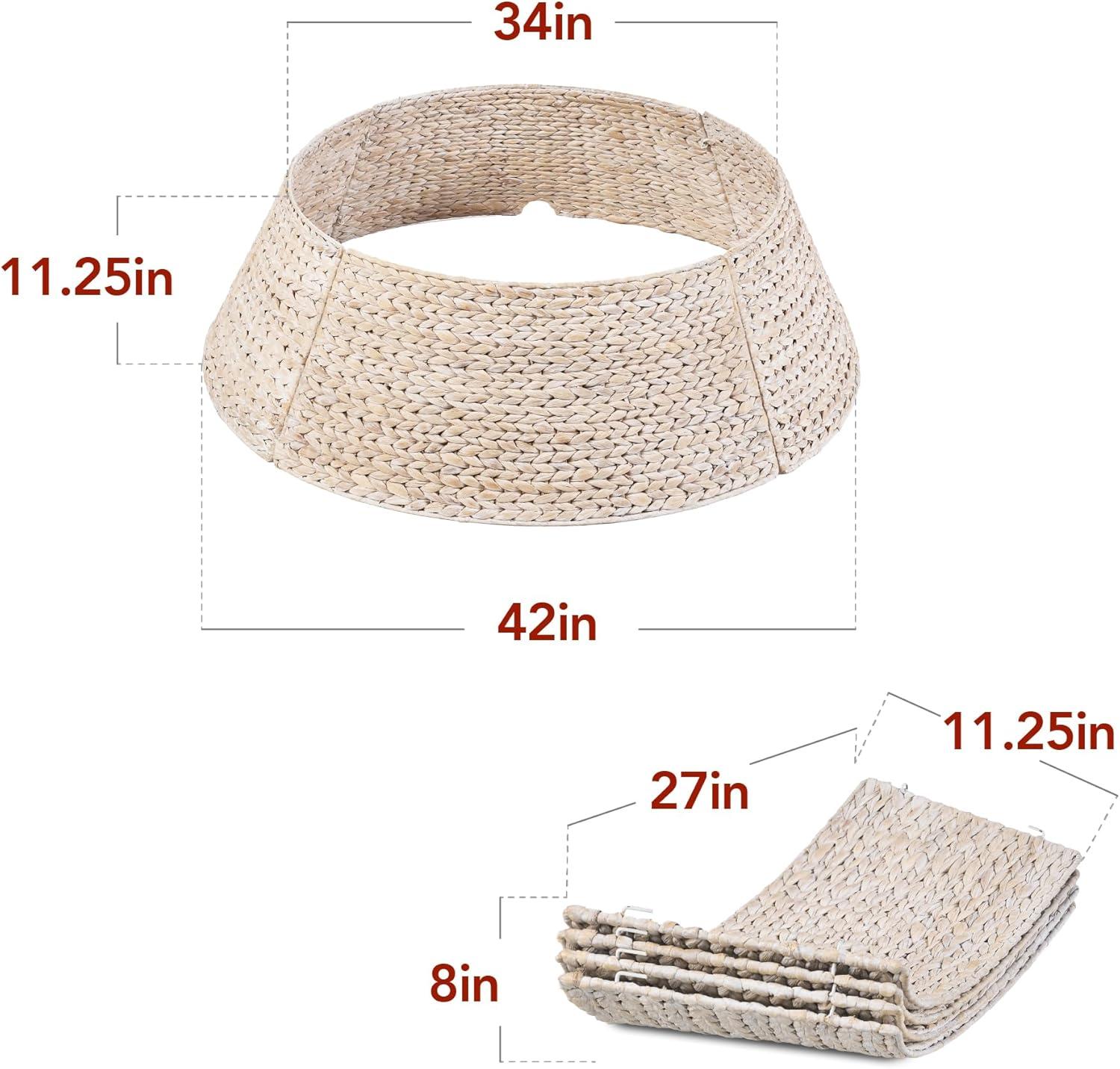 imageBest Choice Products 36in Christmas Tree Collar Woven Hyacinth 3Piece Holiday Rattan Tree Skirt Accessory for Home wCord CutOut  NaturalWashed White