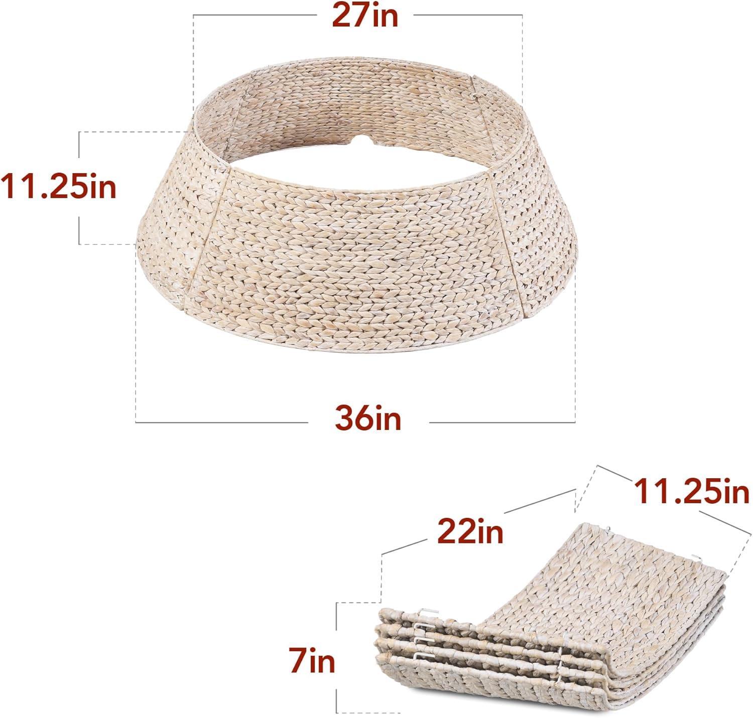 imageBest Choice Products 36in Christmas Tree Collar Woven Hyacinth 3Piece Holiday Rattan Tree Skirt Accessory for Home wCord CutOut  NaturalWashed White