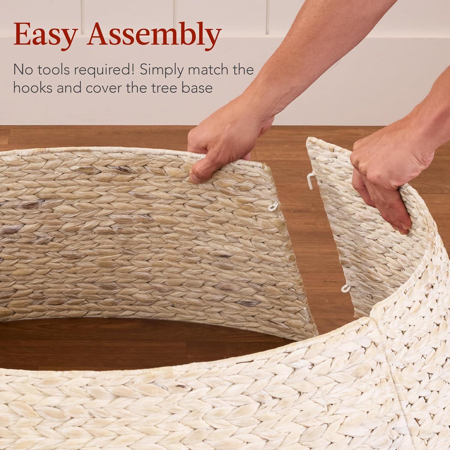 imageBest Choice Products 36in Christmas Tree Collar Woven Hyacinth 3Piece Holiday Rattan Tree Skirt Accessory for Home wCord CutOut  NaturalWashed White