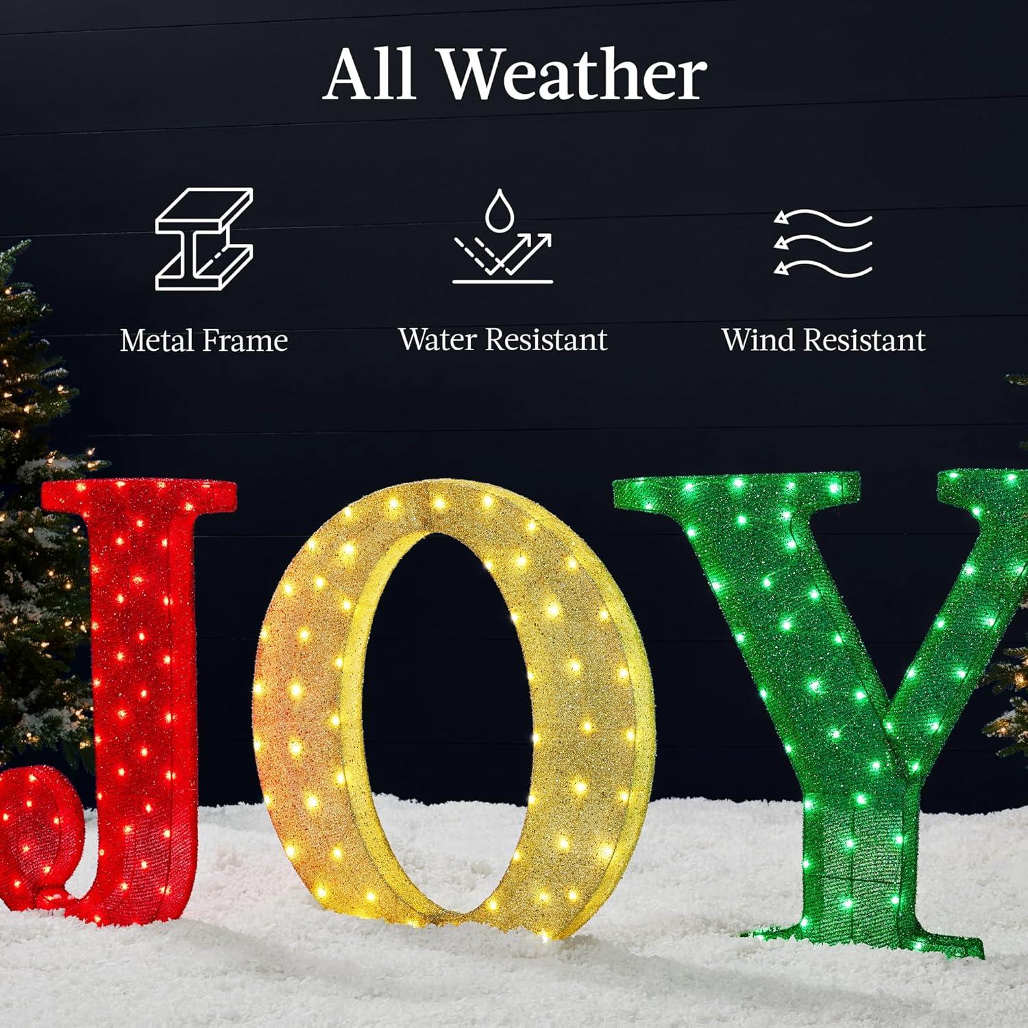 imageBest Choice Products 3Piece Christmas Joy Yard Decoration 32in 3D Lighted Outdoor Holiday Dcor w 150 LED Lights Ground Stakes  RedGoldGreen
