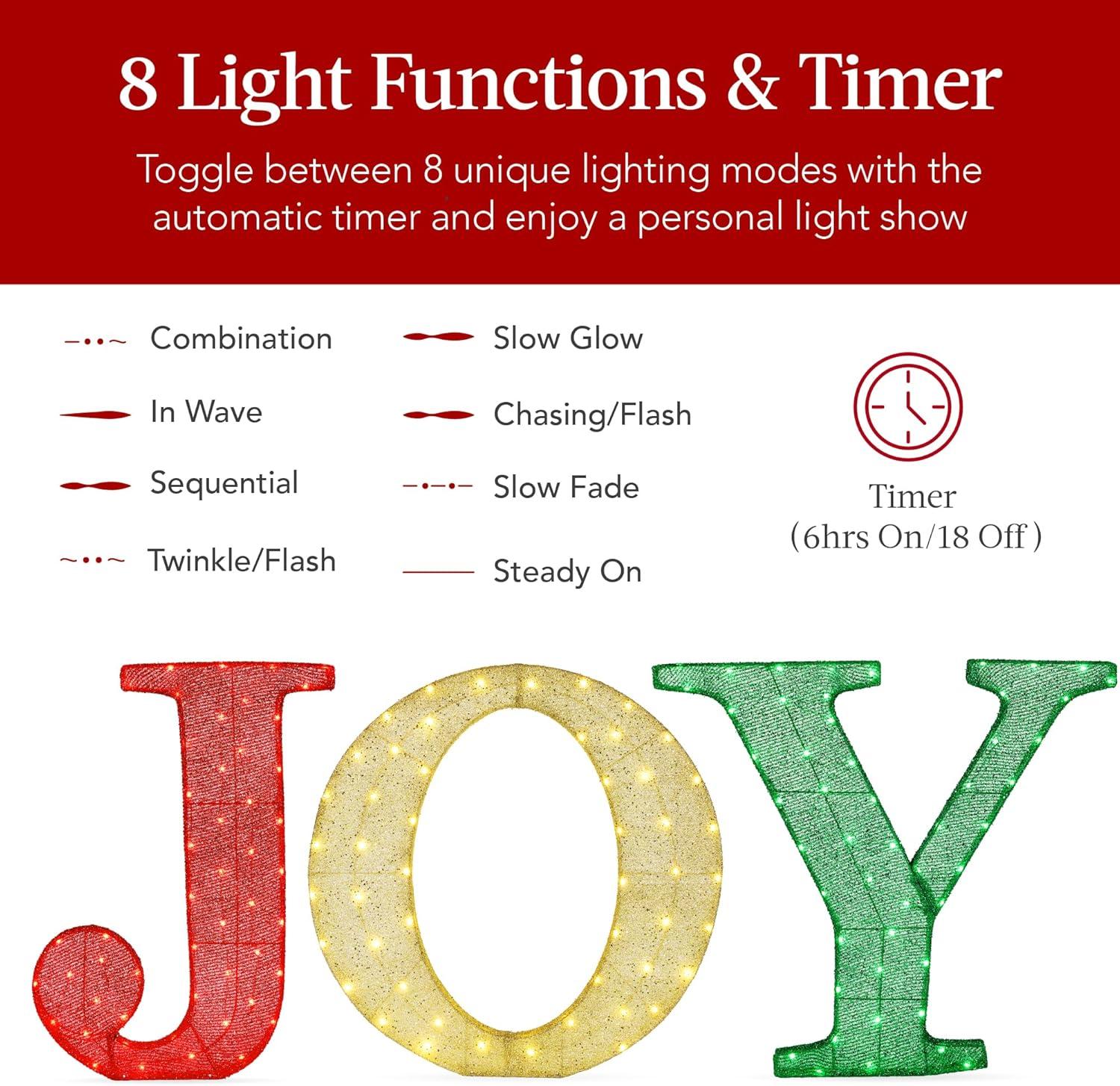 imageBest Choice Products 3Piece Christmas Joy Yard Decoration 32in 3D Lighted Outdoor Holiday Dcor w 150 LED Lights Ground Stakes  RedGoldGreen