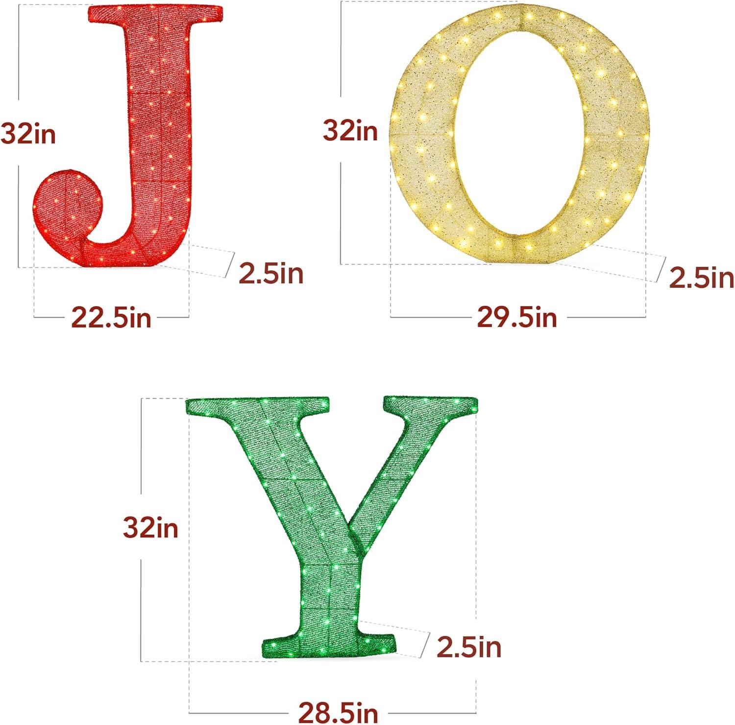 imageBest Choice Products 3Piece Christmas Joy Yard Decoration 32in 3D Lighted Outdoor Holiday Dcor w 150 LED Lights Ground Stakes  RedGoldGreen