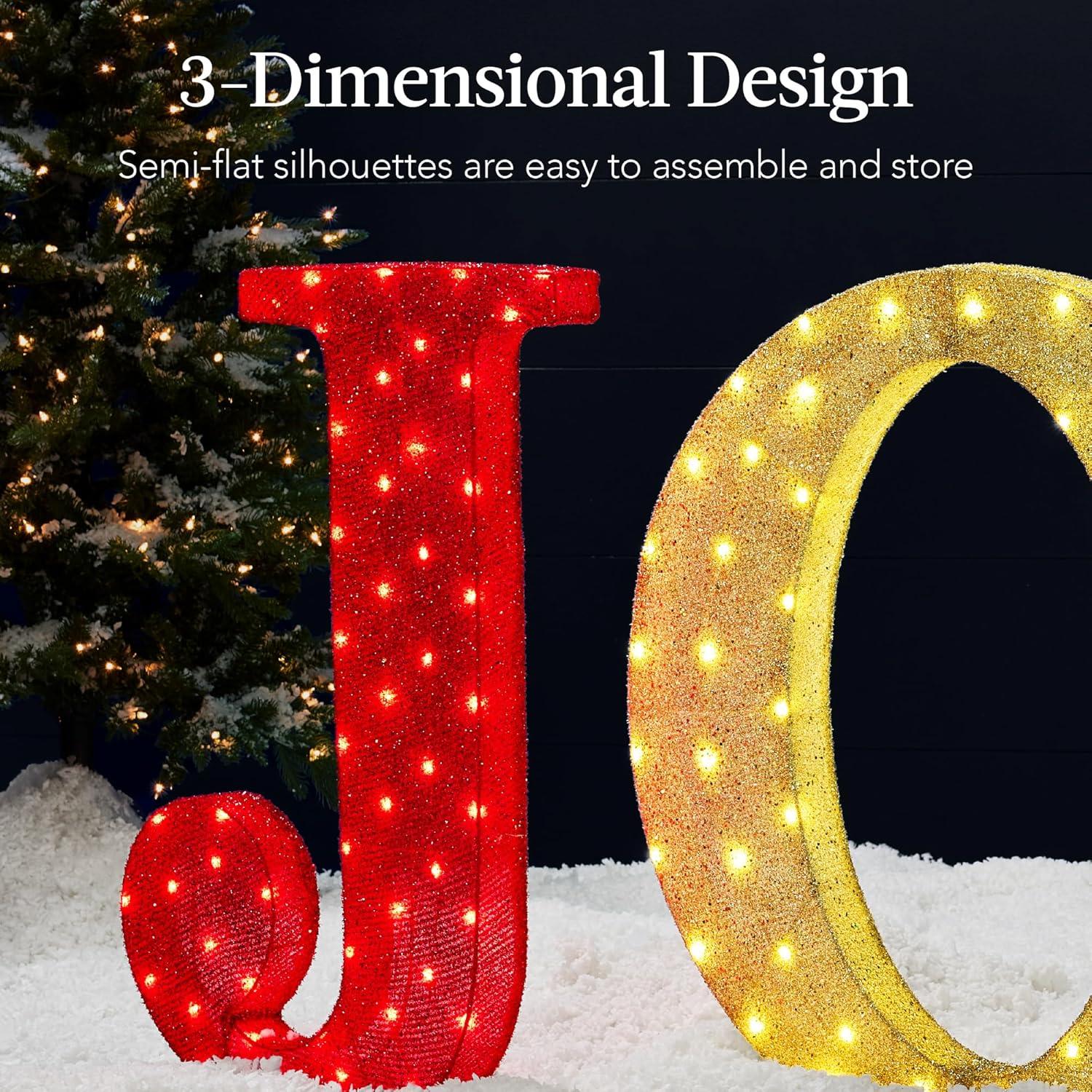 imageBest Choice Products 3Piece Christmas Joy Yard Decoration 32in 3D Lighted Outdoor Holiday Dcor w 150 LED Lights Ground Stakes  RedGoldGreen