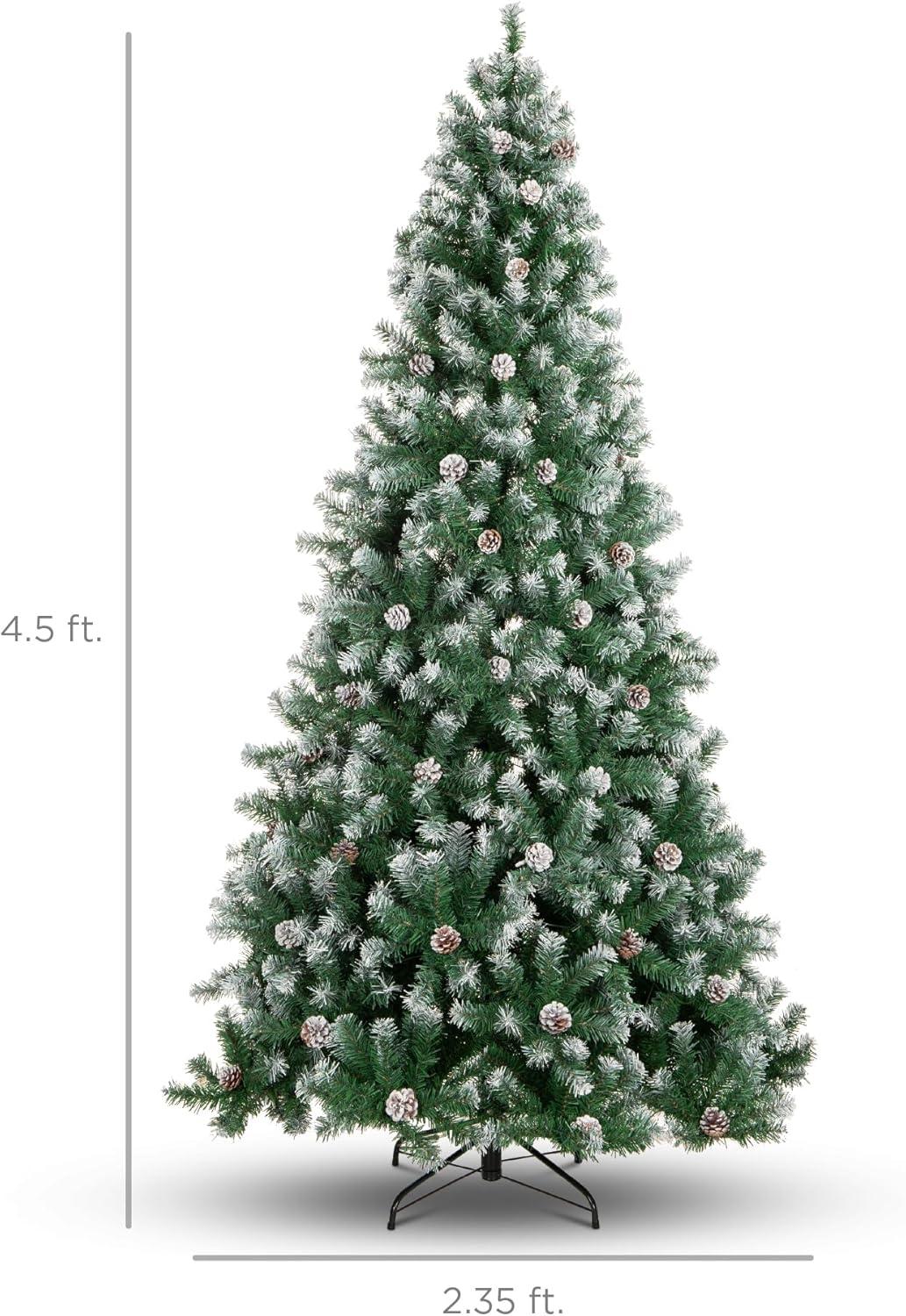 imageBest Choice Products 6ft PreDecorated Holiday Christmas Tree for Home Office Party Decoration w 1000 PVC Branch Tips Partially Flocked Design Pine Cones Metal Hinges ampamp Base45ft