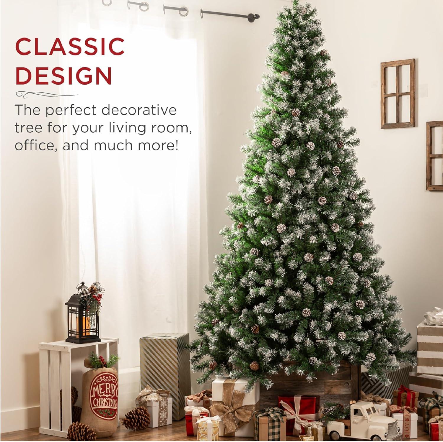 imageBest Choice Products 6ft PreDecorated Holiday Christmas Tree for Home Office Party Decoration w 1000 PVC Branch Tips Partially Flocked Design Pine Cones Metal Hinges ampamp Base45ft