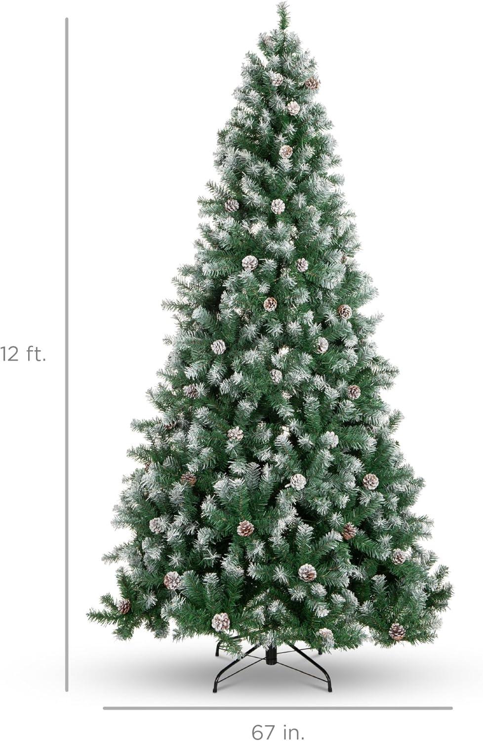 imageBest Choice Products 6ft PreDecorated Holiday Christmas Tree for Home Office Party Decoration w 1000 PVC Branch Tips Partially Flocked Design Pine Cones Metal Hinges ampamp Base12ft