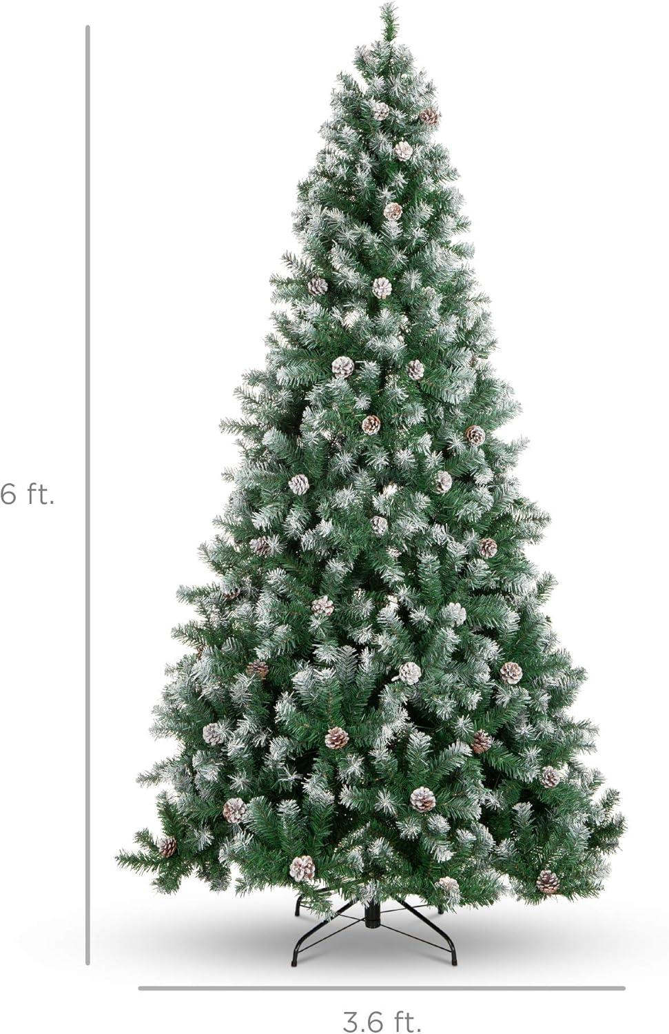 imageBest Choice Products 6ft PreDecorated Holiday Christmas Tree for Home Office Party Decoration w 1000 PVC Branch Tips Partially Flocked Design Pine Cones Metal Hinges ampamp Base6ft