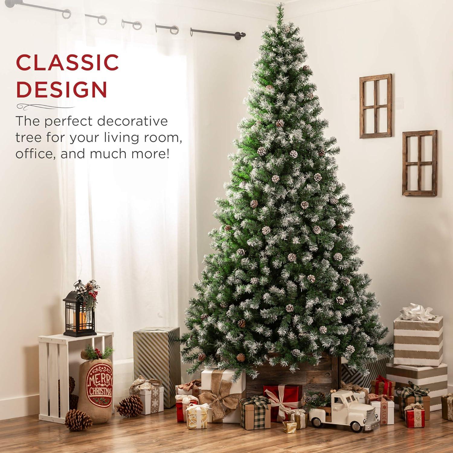 imageBest Choice Products 6ft PreDecorated Holiday Christmas Tree for Home Office Party Decoration w 1000 PVC Branch Tips Partially Flocked Design Pine Cones Metal Hinges ampamp Base75ft