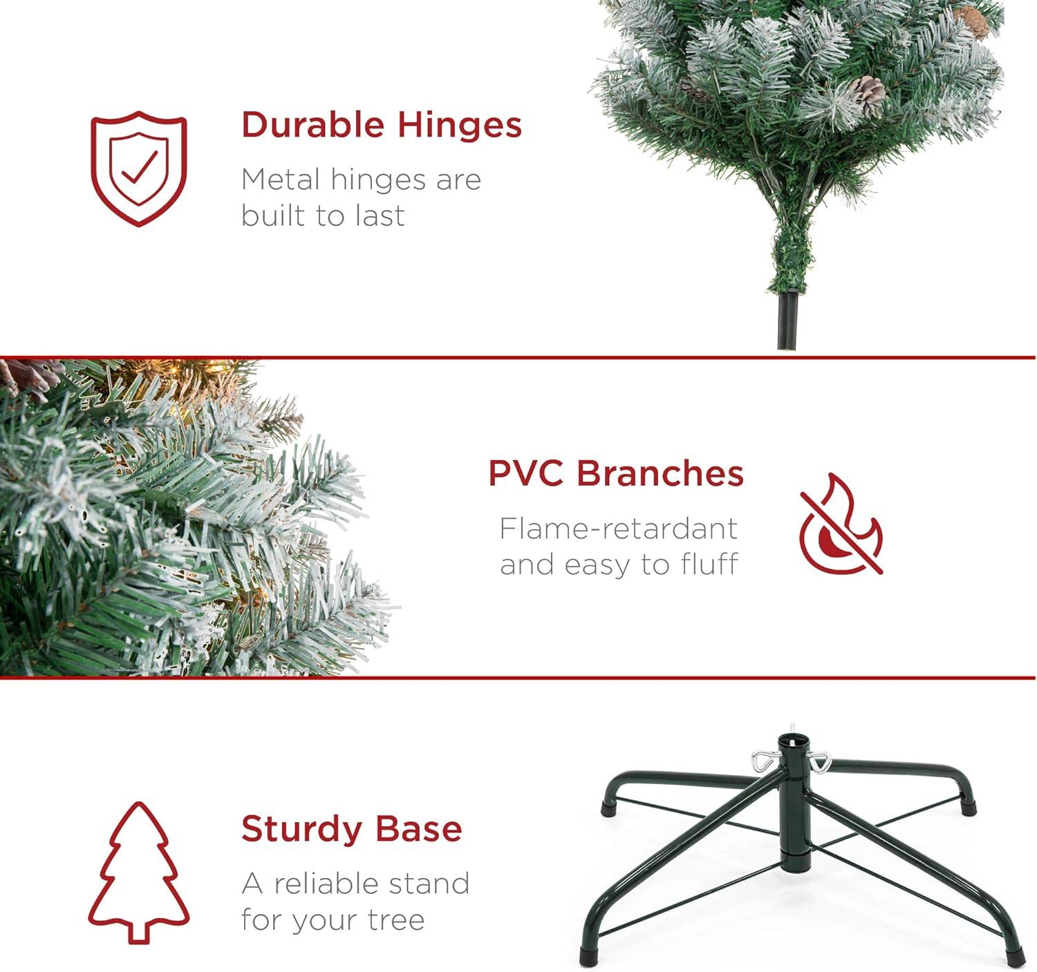 imageBest Choice Products 6ft PreDecorated Holiday Christmas Tree for Home Office Party Decoration w 1000 PVC Branch Tips Partially Flocked Design Pine Cones Metal Hinges ampamp Base12ft